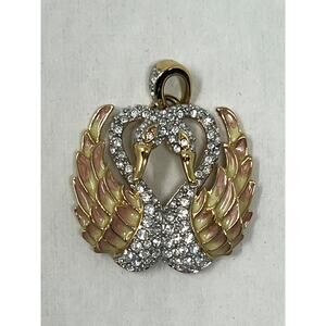 Nolan Miller Glamour Collection Double Swan Enamel & Swarovski Charm